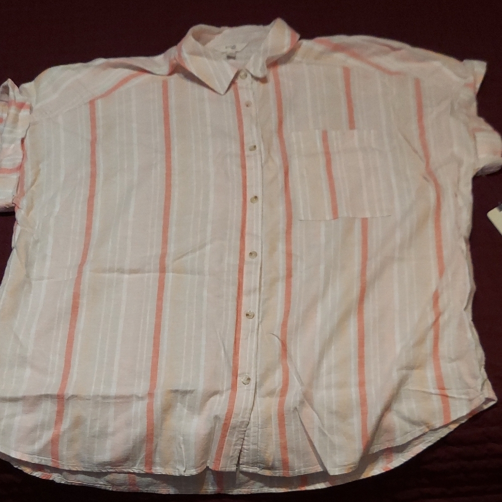 Woman's Striped Shirt - Boho white and Corals